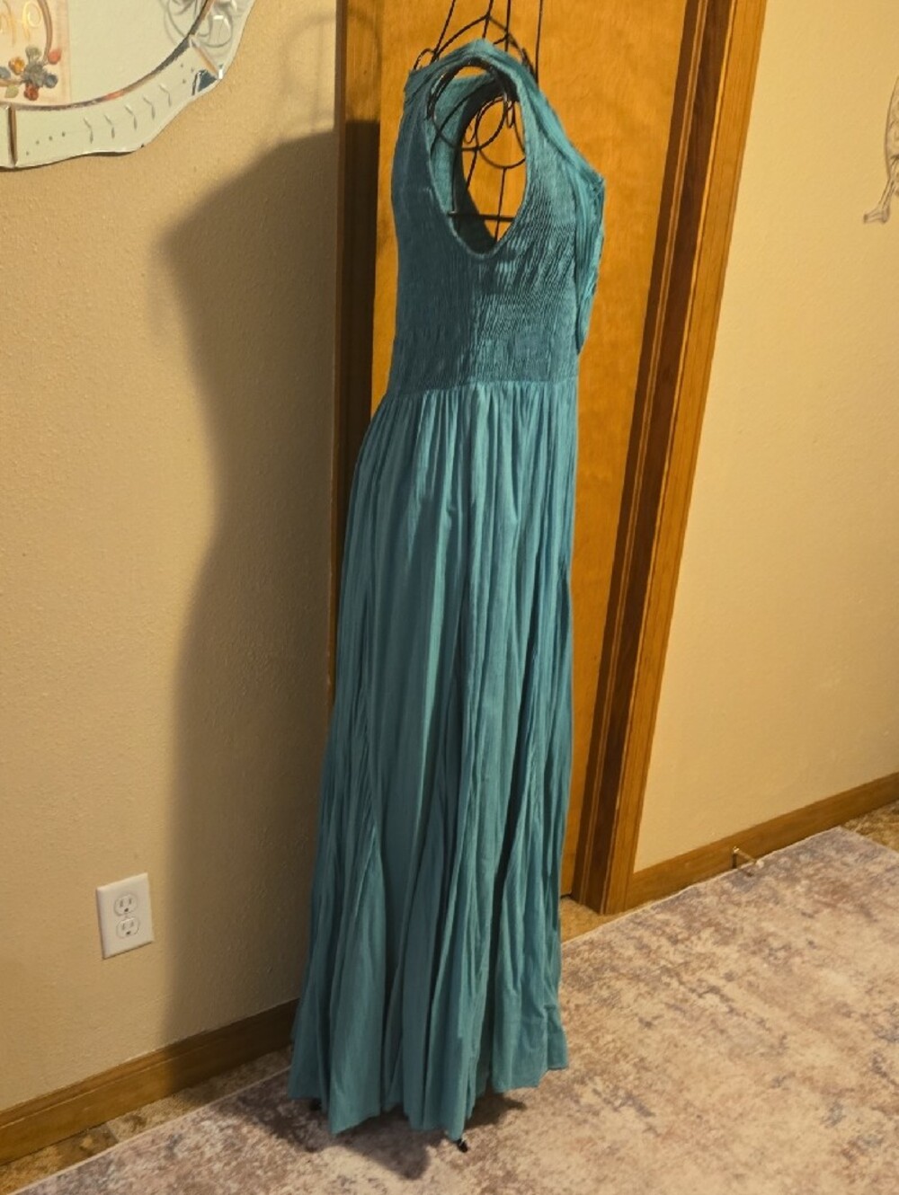 Soft Surroundings Delphine Crinkled Smock Teal Sleeveless Maxi Dress - Picture 5 of 9